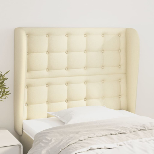 vidaXL Huvudgavel med kanter gräddvit 103x23x118/128 cm konstläder