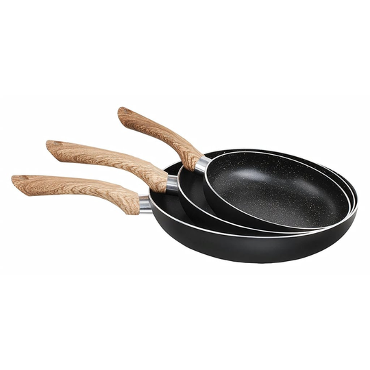 Livoo Stekpannor set 3 delar sten- och trälook aluminium