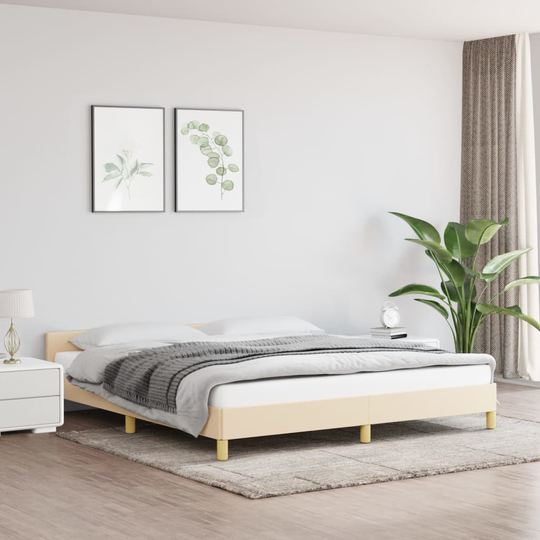 vidaXL Sängram med huvudgavel gräddvit 160x200 cm tyg