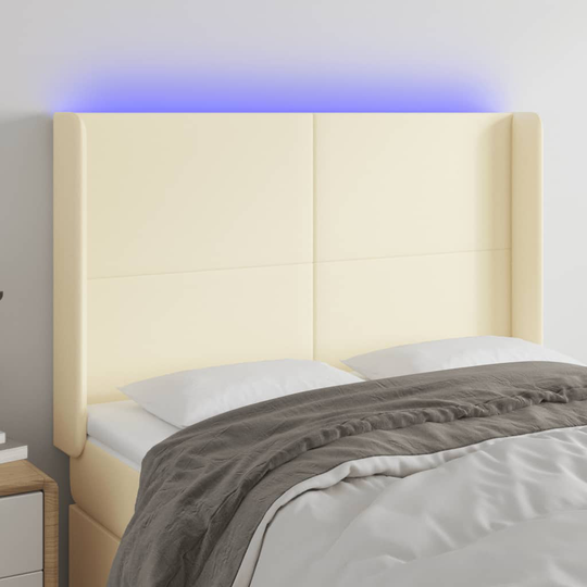 vidaXL Huvudgavel LED gräddvit 147x16x118/128 cm konstläder
