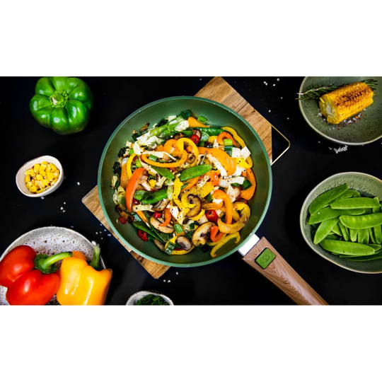 Just Vegan EKO Stekpanna med avtagbart handtag 28 cm aluminium grön