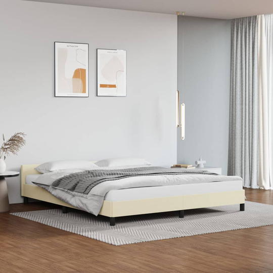 vidaXL Sängram med huvudgavel gräddvit 160x200 cm konstläder