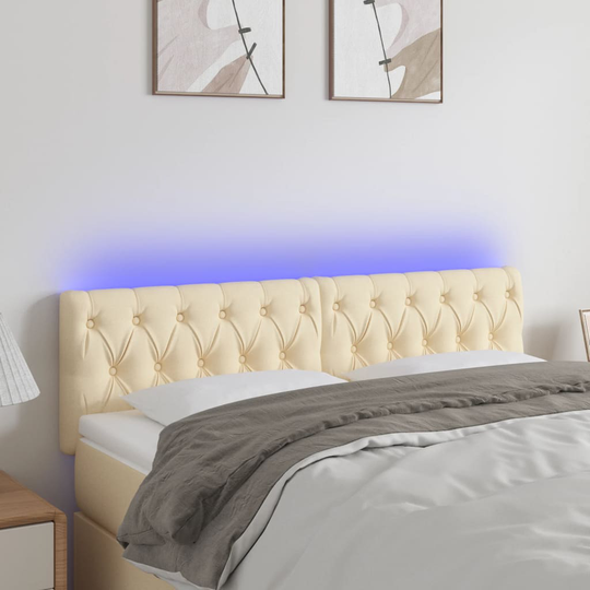 vidaXL Huvudgavel LED gräddvit 160x7x78/88 cm tyg