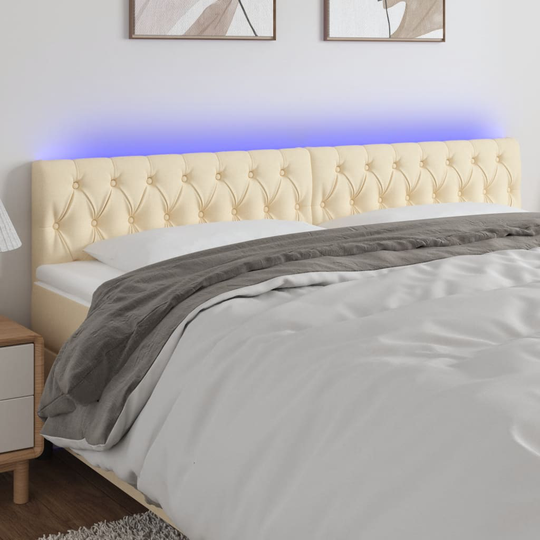 vidaXL Huvudgavel LED gräddvit 180x7x78/88 cm tyg