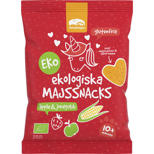 Minstingen Ekologiska Majssnacks Äpple & Jordgubb 20 g