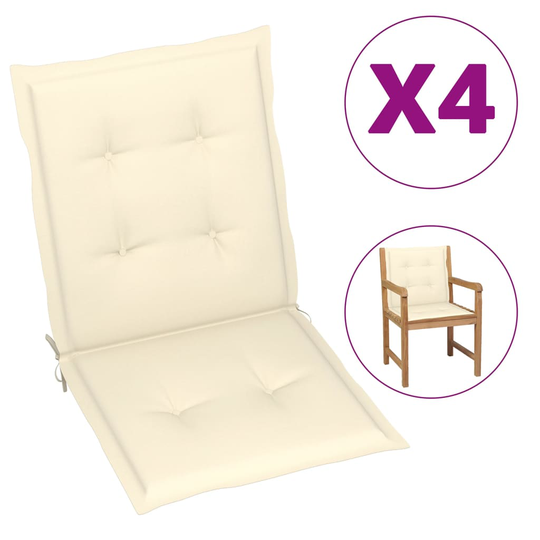 vidaXL Stolsdynor för trädgården 4 st gräddvit 100x50x3 cm