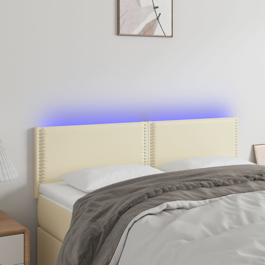 vidaXL Huvudgavel LED gräddvit 144x5x78/88 cm konstläder
