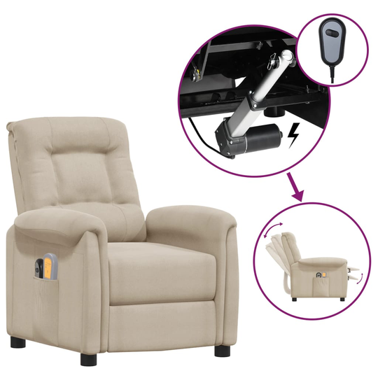 vidaXL Elektrisk massagefåtölj gräddvit mikrofibertyg