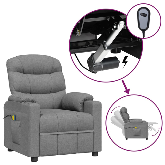 vidaXL Elektrisk massagefåtölj ljusgrå tyg