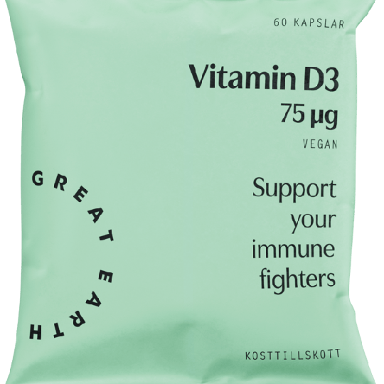 Great Earth Vegansk Vitamin D3 75 μg Refill 60 kapslar