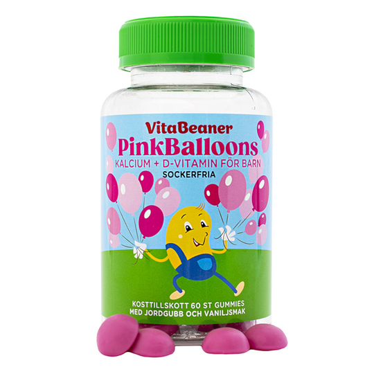VitaBeaner Pink Balloons Vitamin D3 & Kalcium tuggisar 60st