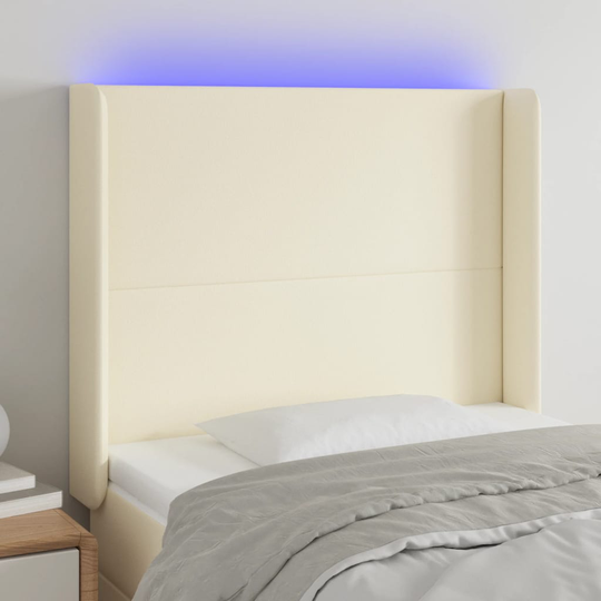 vidaXL Huvudgavel LED gräddvit 93x16x118/128 cm konstläder