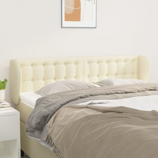vidaXL Huvudgavel med kanter gräddvit 147x23x78/88 cm konstläder