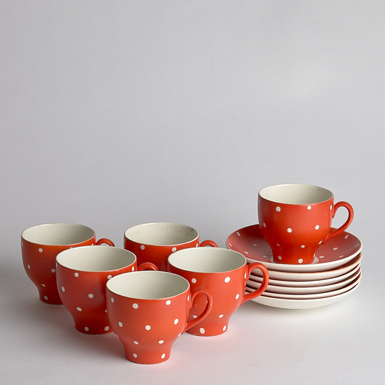Vintage - SÅLD Kaffekoppar med Fat "Amanita Röd" 6 st