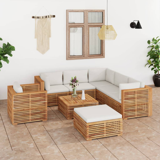 vidaXL Loungegrupp för trädgård dynor gräddvit 8 delar massiv teak