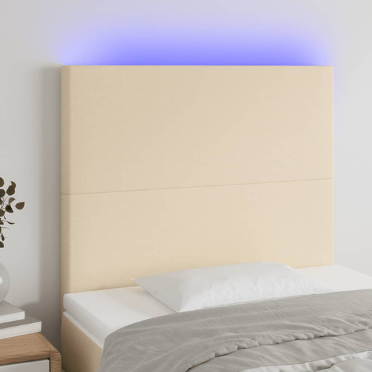 vidaXL Huvudgavel LED gräddvit 90x5x118/128 cm tyg