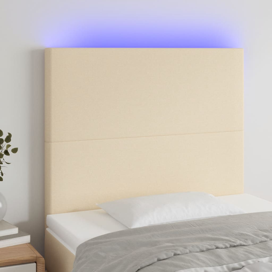 vidaXL Huvudgavel LED gräddvit 80x5x118/128 cm tyg