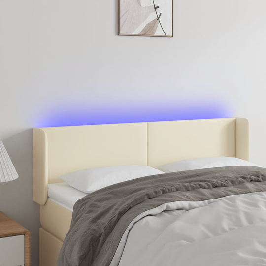 vidaXL Huvudgavel LED gräddvit 147x16x78/88 cm konstläder