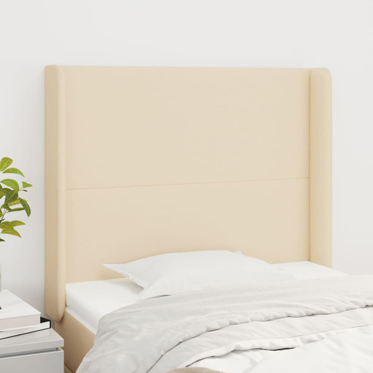 vidaXL Sänggavel med kanter gräddvit 93x16x118/128 cm tyg