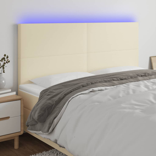 vidaXL Huvudgavel LED gräddvit 200x5x118/128 cm konstläder