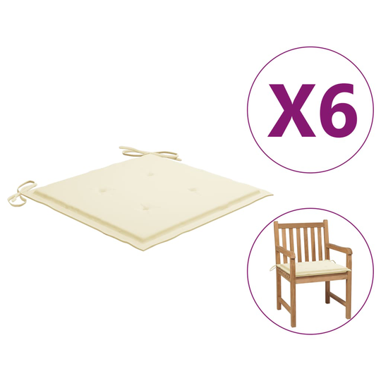 vidaXL Sittdynor för trädgården 6 st gräddvit 50x50x4 cm tyg