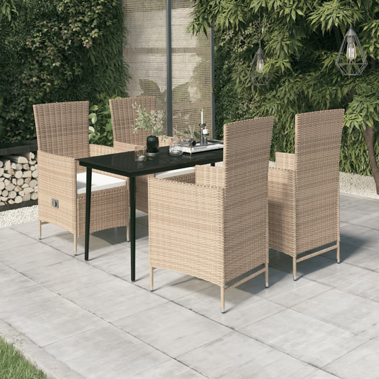 vidaXL Matgrupp för trädgården med dynor 5 delar beige