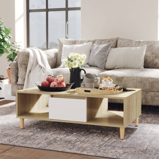 vidaXL Soffbord vit och sonoma-ek 103,5x60x35 cm spånskiva