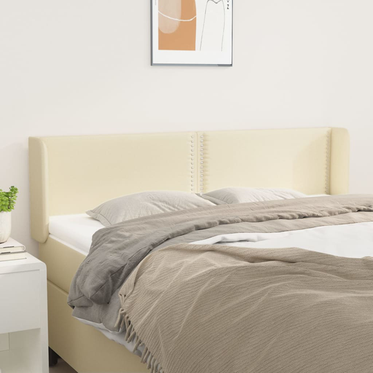 vidaXL Huvudgavel med kanter gräddvit 147x16x78/88 cm konstläder