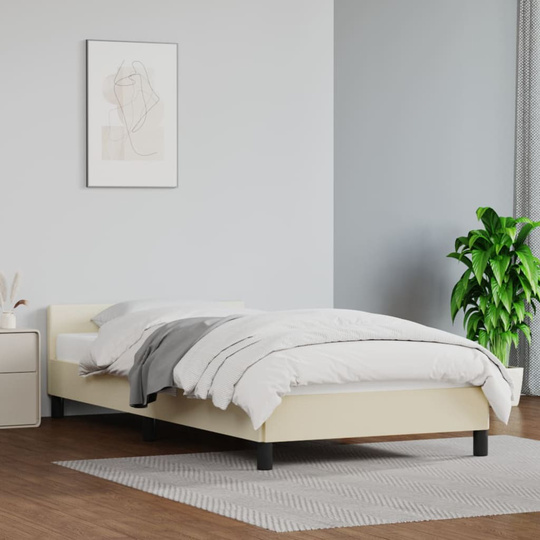 vidaXL Sängram med huvudgavel gräddvit 90x190 cm konstläder