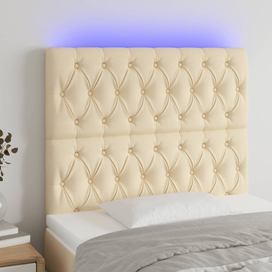 vidaXL Huvudgavel LED gräddvit 90x7x118/128 cm tyg