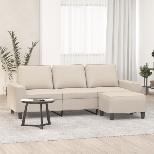 vidaXL 3-sitssoffa med fotpall gräddvit 180 cm mikrofibertyg