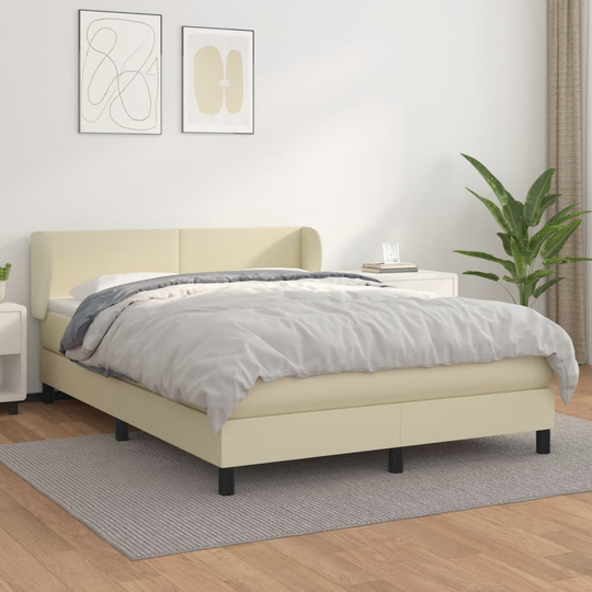 vidaXL Ramsäng med bäddmadrass gräddvit 140x200 cm konstläder