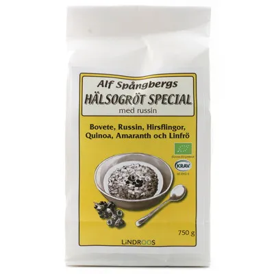 Lindroos Alf Spångbergs Hälsogröt Special med Russin, 750g KRAV ekologisk