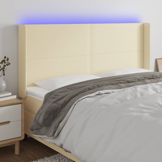 vidaXL Huvudgavel LED gräddvit 203x16x118/128 cm konstläder