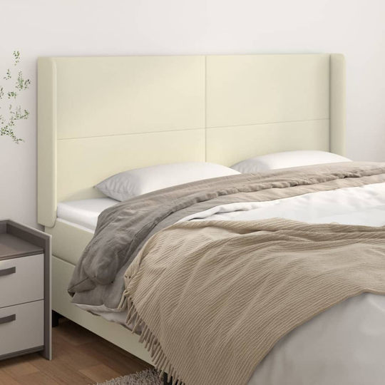vidaXL Huvudgavel med kanter gräddvit 163x16x118/128 cm konstläder