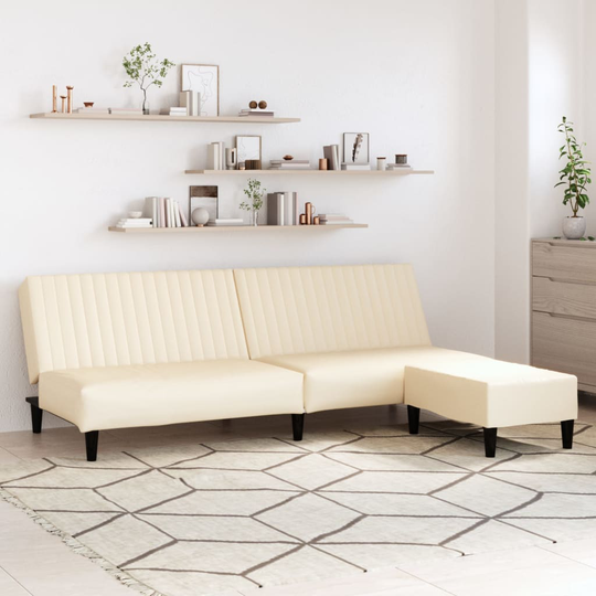 vidaXL Bäddsoffa 2-sits med fotpall gräddvit konstläder
