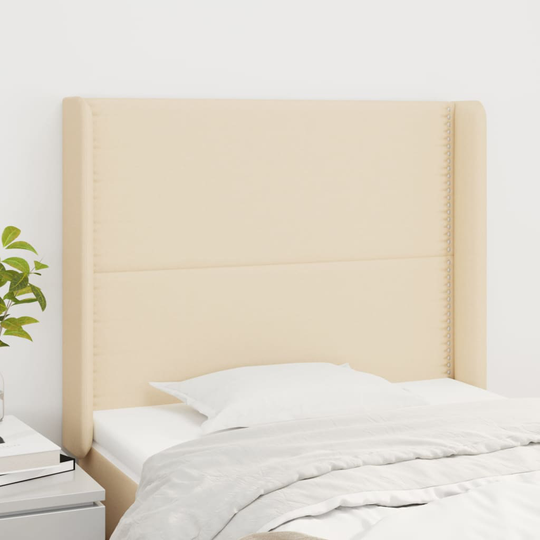 vidaXL Huvudgavel med kanter gräddvit 83x16x118/128 cm tyg