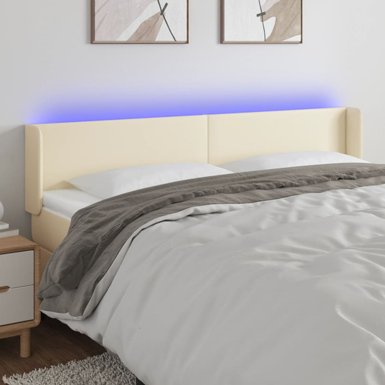 vidaXL Huvudgavel LED gräddvit 203x16x78/88 cm konstläder