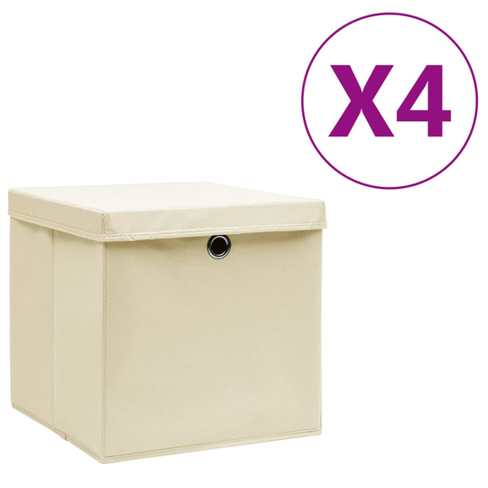 vidaXL Förvaringslådor med lock 4 st 28x28x28 cm gräddvit