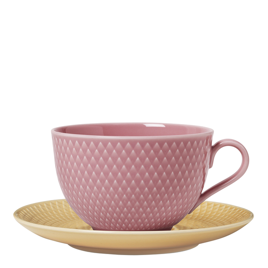 Lyngby Porcelain - Rhombe Color Tekopp m Fat 39 cl Rosa/Sand