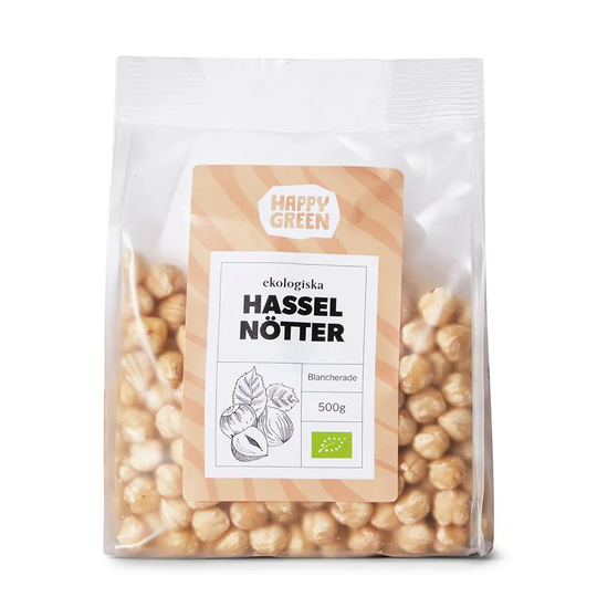Happy Green Hasselnötter Blancherade, 500g ekologisk