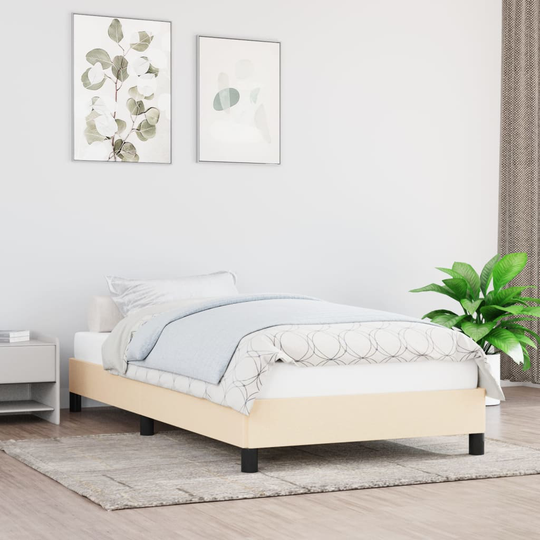 vidaXL Sängram gräddvit 90x200 cm tyg