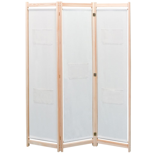 vidaXL Rumsavdelare 3 paneler gräddvit 120x170x4 cm tyg