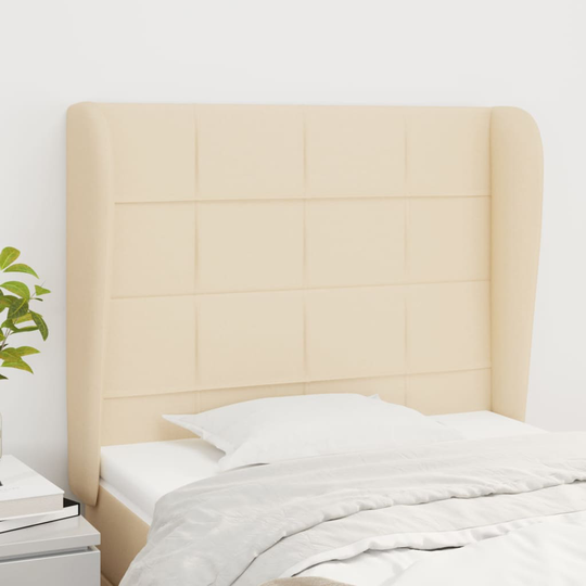 vidaXL Huvudgavel med kanter gräddvit 93x23x118/128 cm tyg
