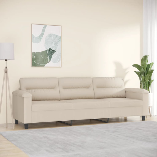 vidaXL 3-sitssoffa Gräddvit 210 cm mikrofibertyg