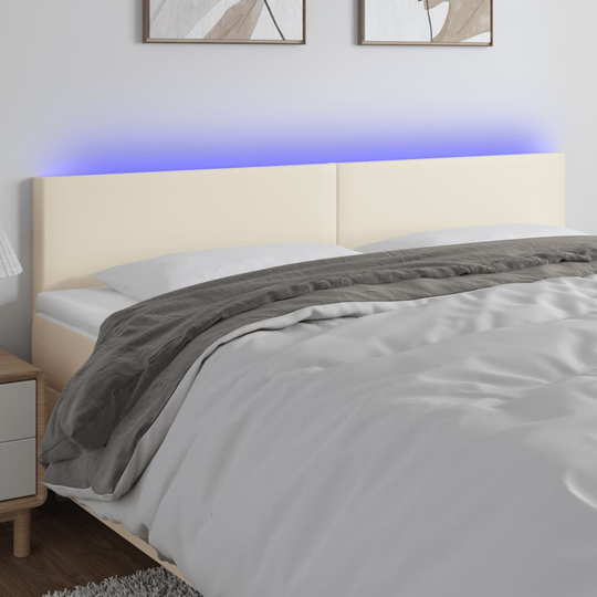 vidaXL Huvudgavel LED gräddvit 160x5x78/88 cm konstläder