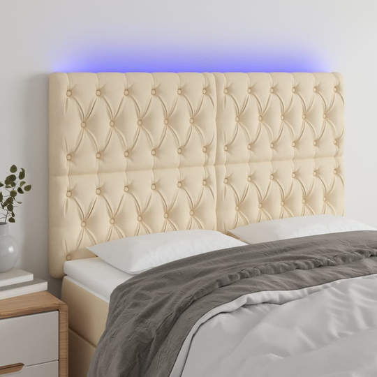 vidaXL Huvudgavel LED gräddvit 160x7x118/128 cm tyg