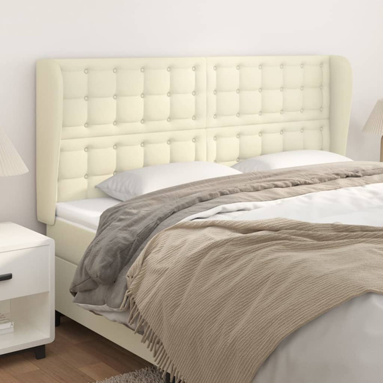 vidaXL Huvudgavel med kanter gräddvit 183x23x118/128 cm konstläder