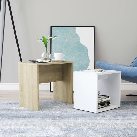 vidaXL Soffbord set vit och sonoma-ek 48x30x45 cm spånskiva