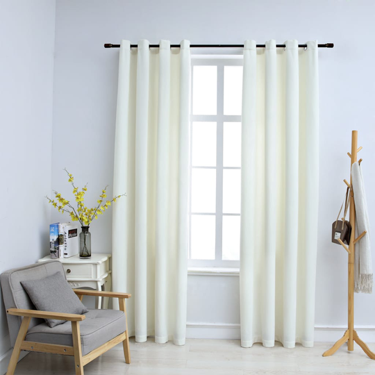 vidaXL Mörkläggningsgardiner med ringar 2 st gräddvit sammet 140x175 cm